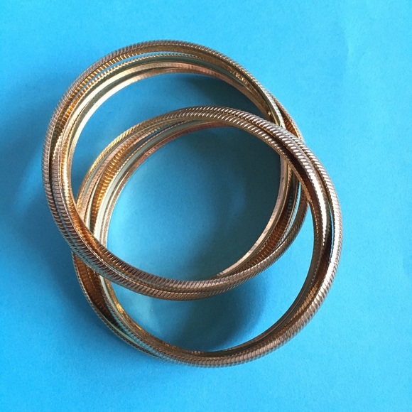 Gold Tone Linking Bangles Set of 6 - Picture 3 of 5